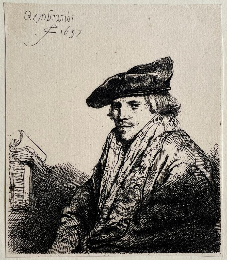 Print Man with velvet cap after Rembrandt ca 1900