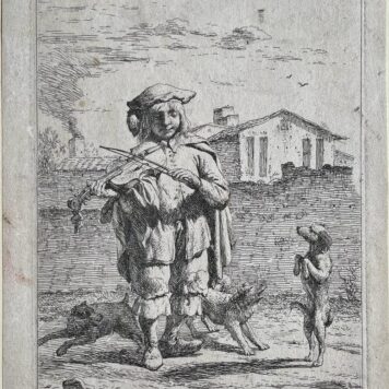 Karel Dujardin (1626-1678), antique print, violin, viool