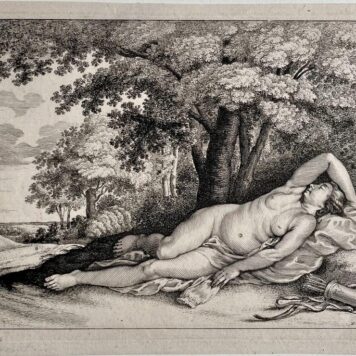 Huntress Diana sleeping (Diana goding van de jacht) by Wenceslaus Hollar
