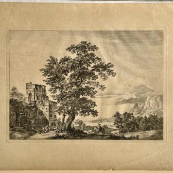 Antique print Landscape with travellers by Anthonie Waterloo