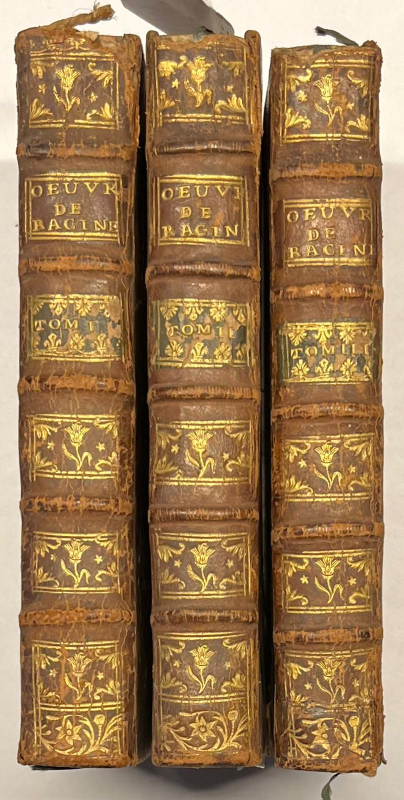 Set of 3, 1754, Racine | Oeuvres de Racine, nouvelle edition, avec figures. A Amsterdam, Chez Arkeste'e & Merkus, 1754, 3 vols.