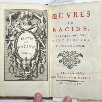 Set of 3, 1754, Racine | Oeuvres de Racine, nouvelle edition, avec figures. A Amsterdam, Chez Arkeste'e & Merkus, 1754, 3 vols.