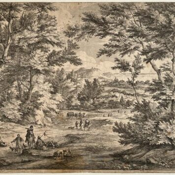 Antique print Wooded landscape with travellers by Frans van der Meulen