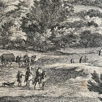 Antique print Wooded landscape with travellers by Frans van der Meulen