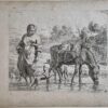 Antique print Woman and donkey in shallow waters by Karel du Jardin
