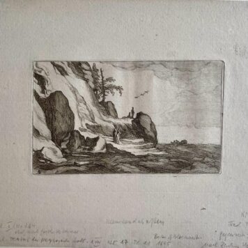 Antique print Seascape with high rocks by Frederick Bloemaert