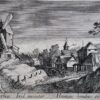 Antique print Village scene with a large windmill by Simon Wijnants Frisius