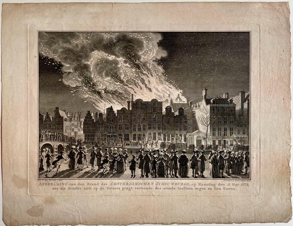 Antique print The fire of the Amsterdam Theater