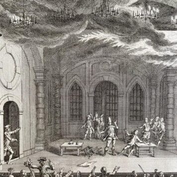 Antique print How the fire of the Amsterdam Theater started