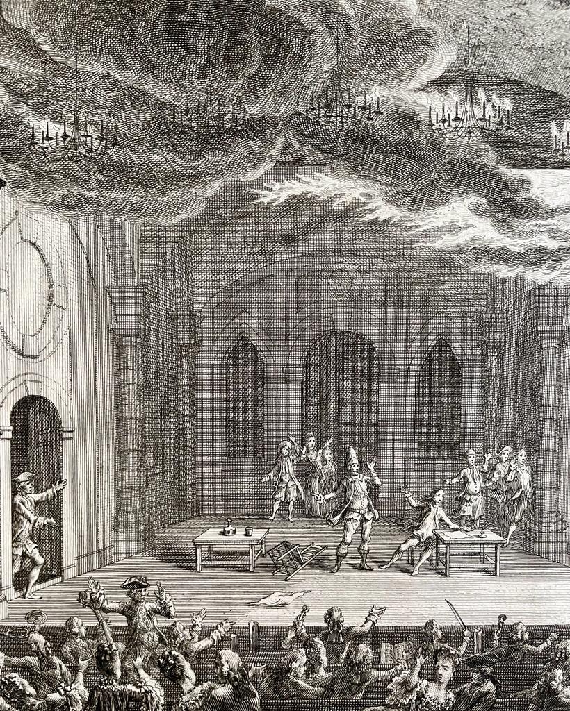Antique print How the fire of the Amsterdam Theater started