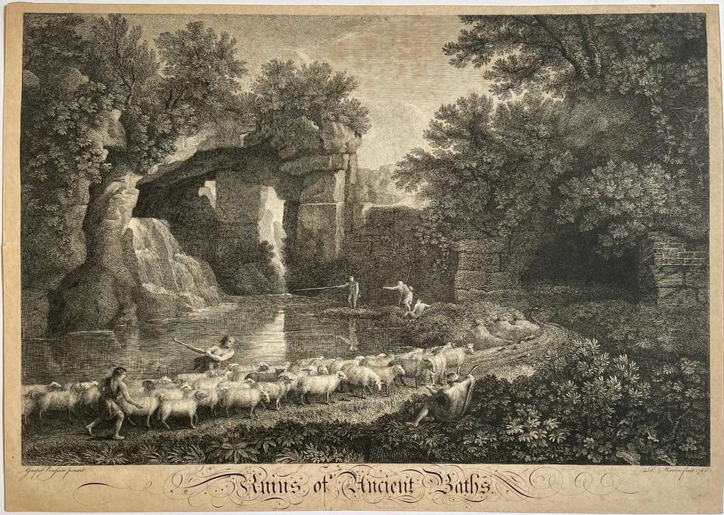 Antique print Landscape with sheep by David Martin