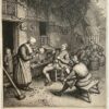Antique print Peasants under an arbor to the right of an inn by David Martin