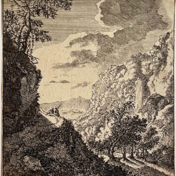 Antique print Landscape with two travellers by Jacob Lutma