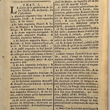 New Testament, 1796, French | Le Nouveau Testament c'est-a-dire La nouvelle alliance de notre seigneur Jesus Christ. Amsterdam, chez E:G:Onder de Linden, 1796, 3 parts in 1 volume.