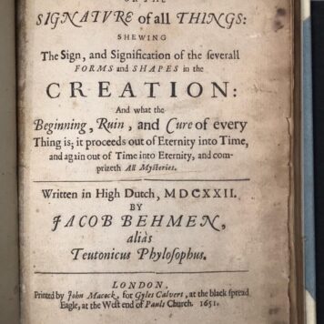Mysticism, Occult, 1651 | Behmen, Signatura rerum.