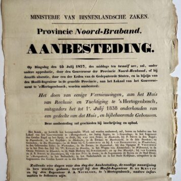 Ministerie van Binnenlandsche zaken. Provincie Noord-Braband. Aanbesteding 1837