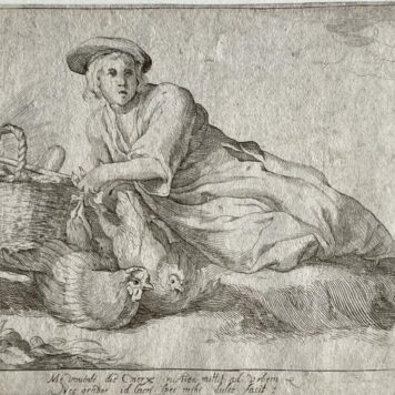 Antique print engraving Woman with poultry Bloemaert