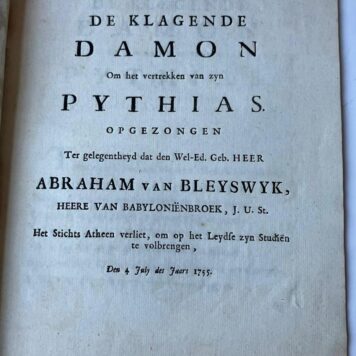 De klagende Damon om het vertrekken van zyn Pythias. Abraham Van Bleyswyk
