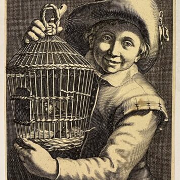 Jongen met vogelkooi door Cornelis Bloemaert 1625.