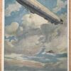 Postcard of Zeppelin in landscape and sea coloured