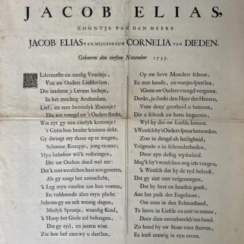 Op de geboorte van den heere Jacob Elias 1735
