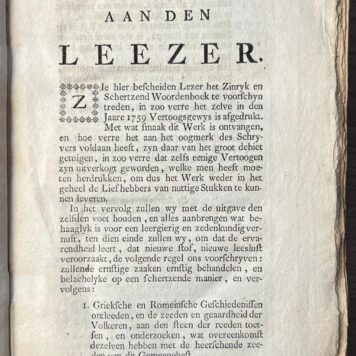 Periodical, 1759, Spectator | Zinryk en schertzend woordenboek Amsterdam, S.J. Baalde, 1759, volume 1 of 3.