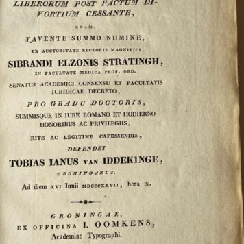 Disputatio iuridica inauguralis, de usufructu parentum in bonis liberorum post factum divortium, cessante [...] Groningen J. Oomkens 1827