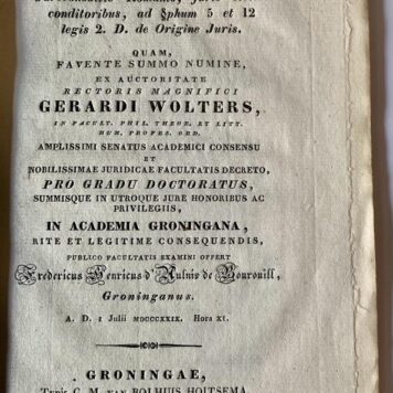 Disputatio jrudica inauguralis de jureconsultis Romanis, juris civilis conditoribus [...] Groningen C.M. van Bolhuis Hoitsema 1829