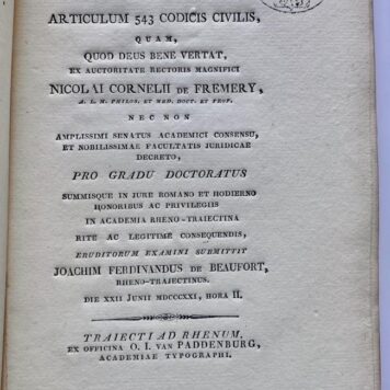 Commentatio juridica ad articulum 543 codicis civilis [...] Utrecht O.I. van Paddenburg 1821