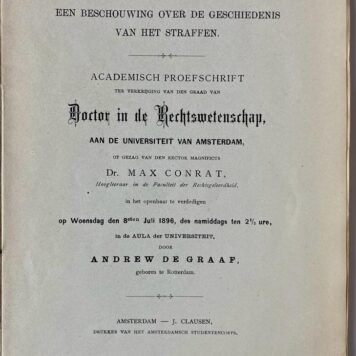 Een beschouwing over de geschiedenis van het straffen. Academisch proefschrift [...] Amsterdam J. Clausen 1896.