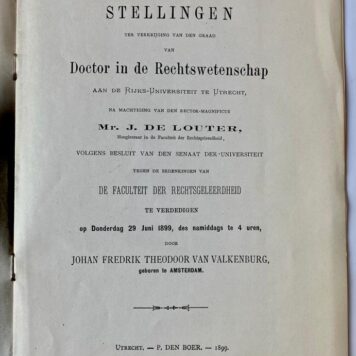 Stellingen [....] Utrecht P. den Boer 1899