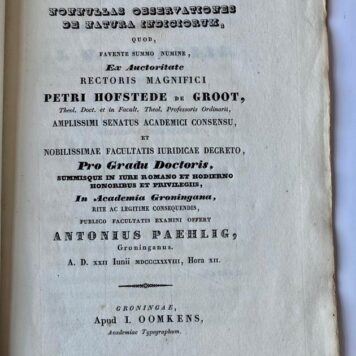 Specimen iuridicum inaugurale, continens nonnullas observationes de natura indiciorum [...] Groningen J. Oomkens 1838.