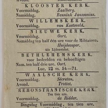 Predikbeurtenblaadje (schedule for the church services) d.d. 's-Gravenhage 1859