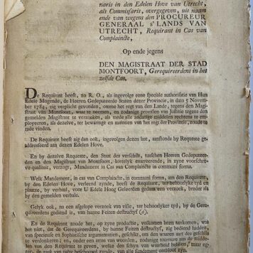 Gedrukte publicatie 1785 krijgsraad en schutterij van Montfoort in Utrecht.