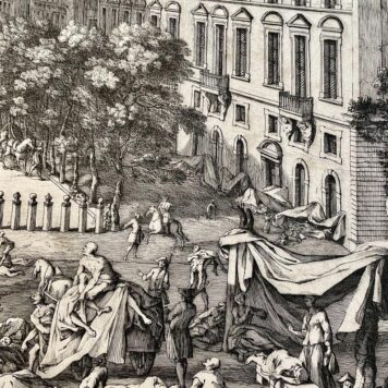 Antique print etching The plague in Marseille by Jacques Rigaud.