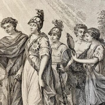 Antique print engraving De Gelukkige dag by Mattheus De Sallieth