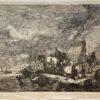 Antique print etching and engraving A Harbour door Johannes Visscher