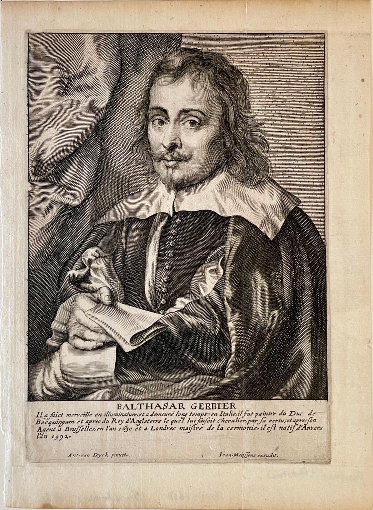 Antique print engraving Portrait of Balthazar Gerbier by Paulus Pontius