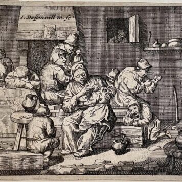 Antique print Peasant family in an interior by Jacques Dassonville.