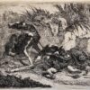 Antique print etching two dogs by Joannes Fijt.