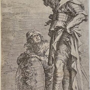 Antique print etching Two soldiers by Salvator Rosa