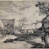 Antique print etching Farmyard Boerderij met erf by Abraham Bloemaert.