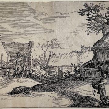 Antique print etching Farmyard Boerderij met erf by Abraham Bloemaert.