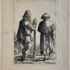 Antique print etching Two beggars man and woman after Salomon Savery