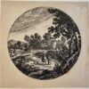 Antique print etching Italianate landscape with ruined buildings by Cornelis Danckerts.