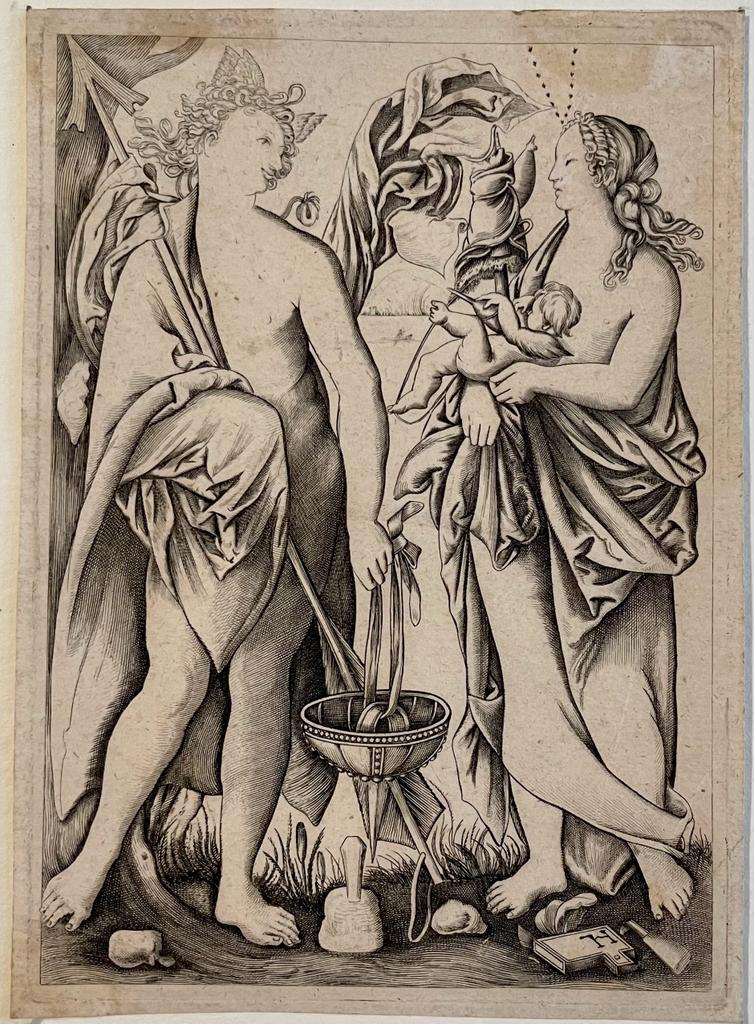 Antique print engraving Mars Venus and Cupid by Master HL
