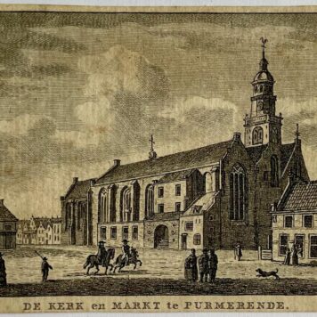 Antieke prent Noord-Holland: De Kerk en Markt te Purmerende (Purmerend).