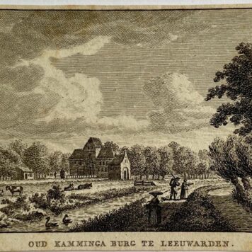 Antieke prent Friesland: Oud Kamminga Burg te Leeuwarden.