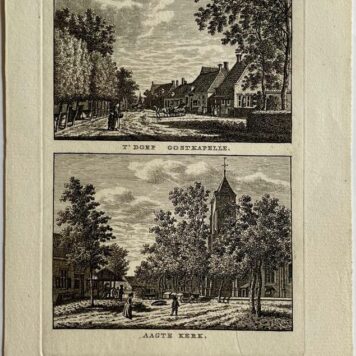 Antieke prent Zeeland: 't Dorp Oostkapelle. / Aagte Kerk.