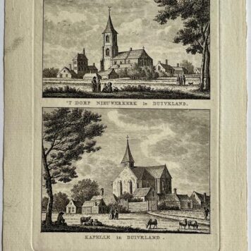 Antieke prent Zeeland: 't Dorp Nieuwerkerk in Duiveland. / Kapelle in Duiveland.